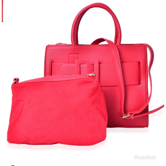 Red Faux Leather Set of 2 Handbag (12.2x6.4 in) - Picture 2 of 8